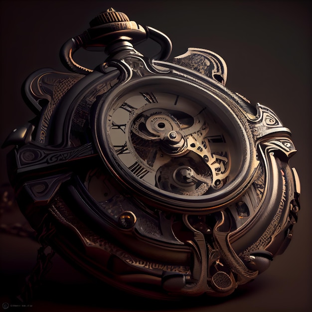 Vintage pocket watch closeup on dark background Time concept