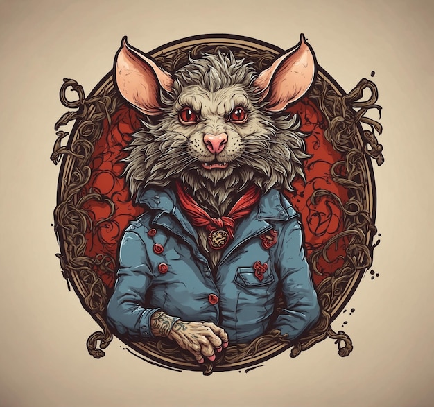 Vintage portrait of a rat in a coat Vector illustration