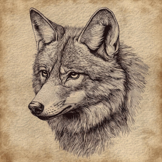 Photo vintage portrait of a wolf handdrawn vector illustration