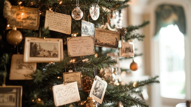 Vintage Postcards and Ornaments Adorn Christmas Tree