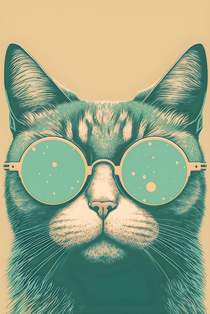 Vintage poster Cat whit glasses illustration