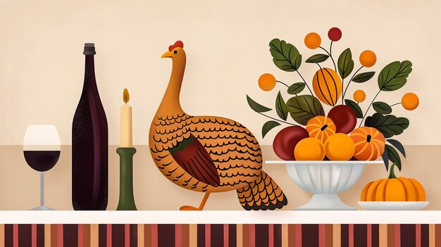 Photo a vintage poster illustration celebrating the richness of thanksgiving with deep orange and brown hu