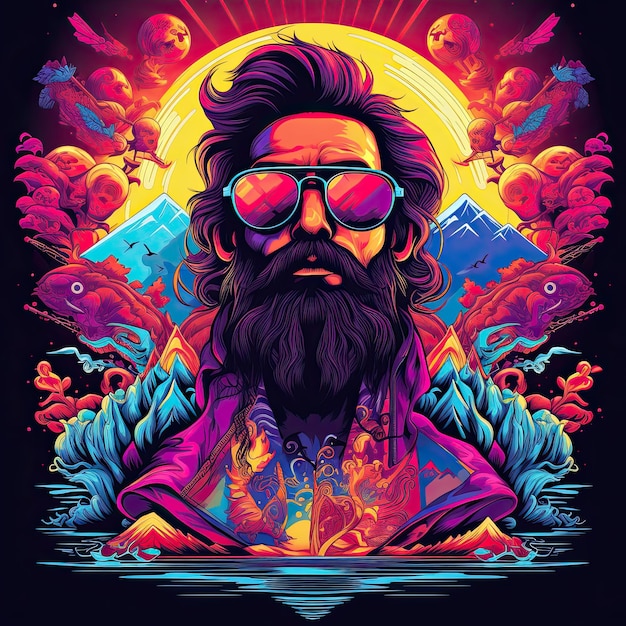 Vintage psychedelic art for T shirt prints