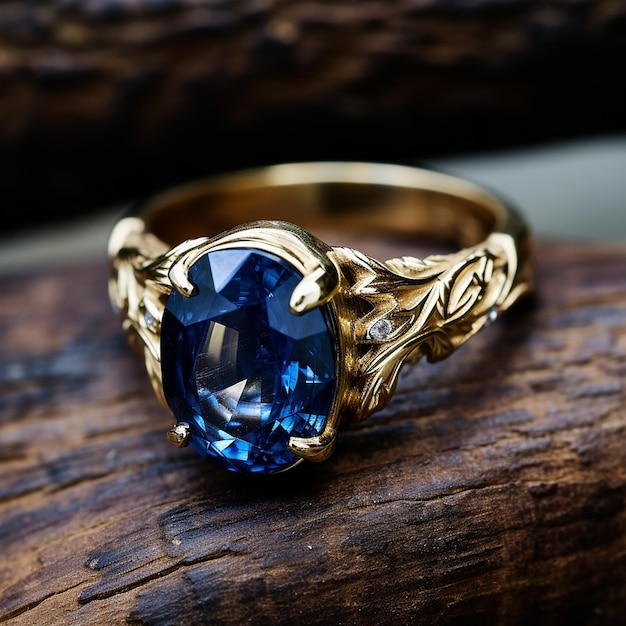 Photo vintage radiance blue sapphire with gold