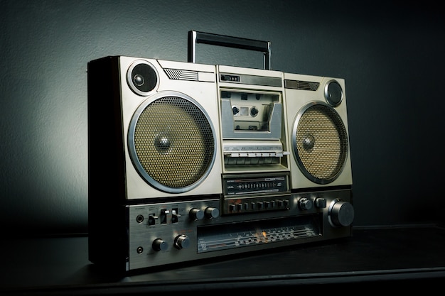 Vintage radio boombox on dark background