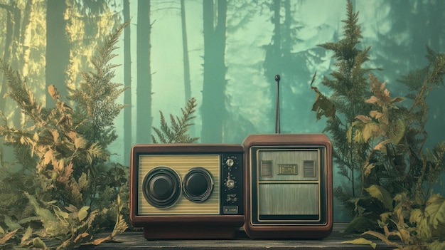 Vintage Radio in a Misty Forest