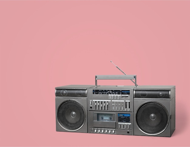 vintage radio on pink background