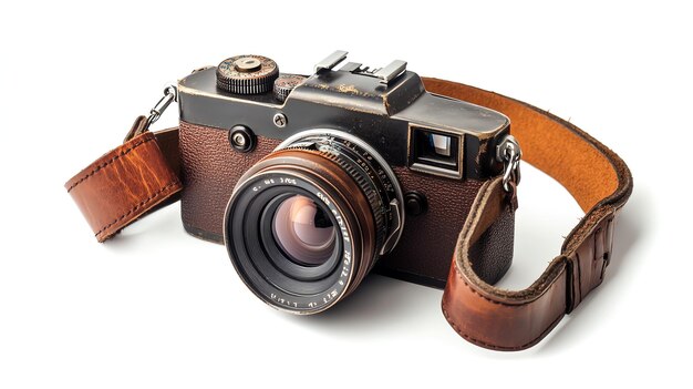 Vintage rangefinder camera with a leather strap