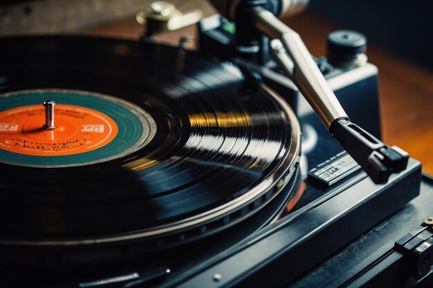 Vintage record player in moody setting