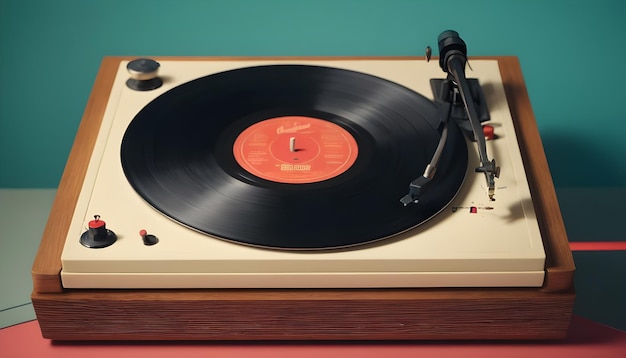 a vintage record player with a vinyl record spinning on the turntable set against a retroinspired