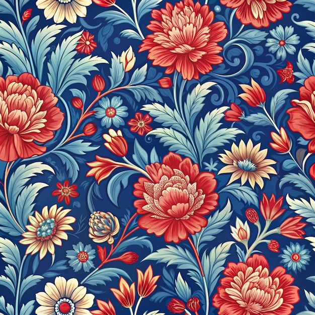 Vintage Red and Blue Floral Pattern Vector Design