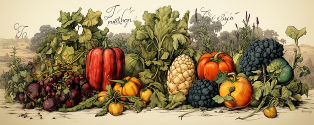 A Vintage or retro design of a banner with horticultural products from a farm Generative AI