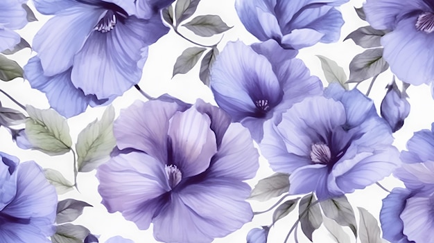 Vintage retro texture with purple flowers Watercolor