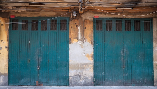 Vintage retro wooden door store front. 