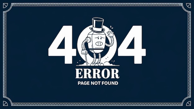 Photo a vintage robot in a top hat stands sadly next to a 404 error message on a dark blue background