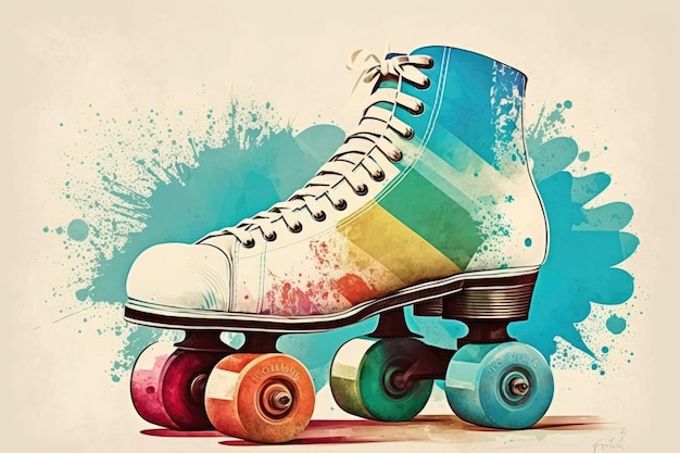 Vintage roller skates with the colors of the rainbow