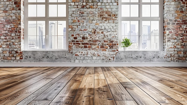 Vintage Room with Brick Wall Wooden Floor and Spacious Design Industrial Loft Aesthetic with Warm Textures