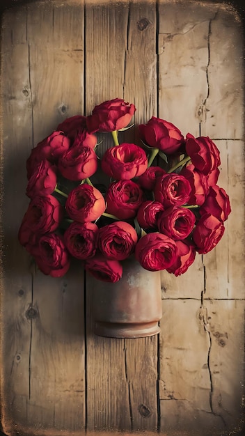 Vintage rose bouquet on wood background