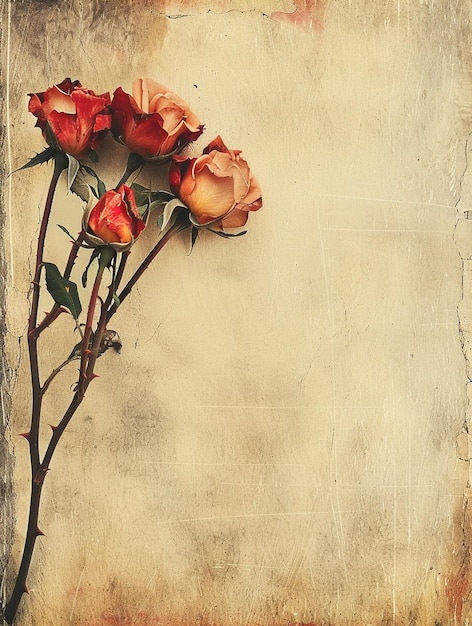 Vintage Roses on Rustic Background Romantic Floral Art