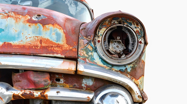 Photo vintage rusty car front detail with broken headlights