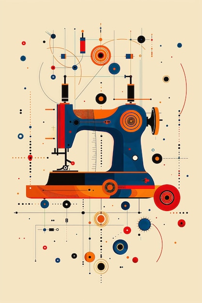 Vintage sewing machine in minimalist vector illustration style