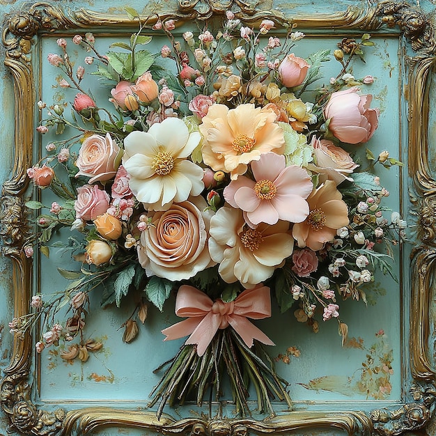 Vintage Shabby Chic Floral Bouquet with Pink Blush and Bows junk journal background page vintage