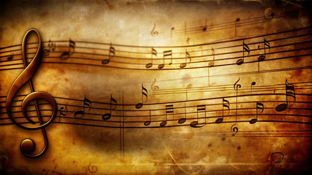 Photo a vintage sheet of music with a treble clef and musical notes on a faded textured background