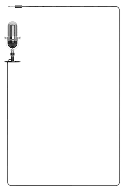 Vintage silver microphone as frame on a white background with space for text