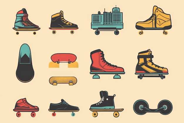 Vintage Skateboard Illustrations A Colorful Collection