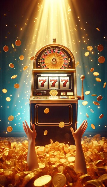 Vintage Slot Machine Jackpot Celebration Golden Rain