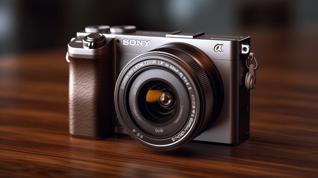 Vintage SLR camera on a wooden table 3d rendering