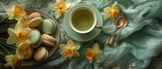 Vintage Spring Tea Time Flat Lay