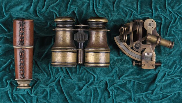 vintage spyglass and nautical accessories