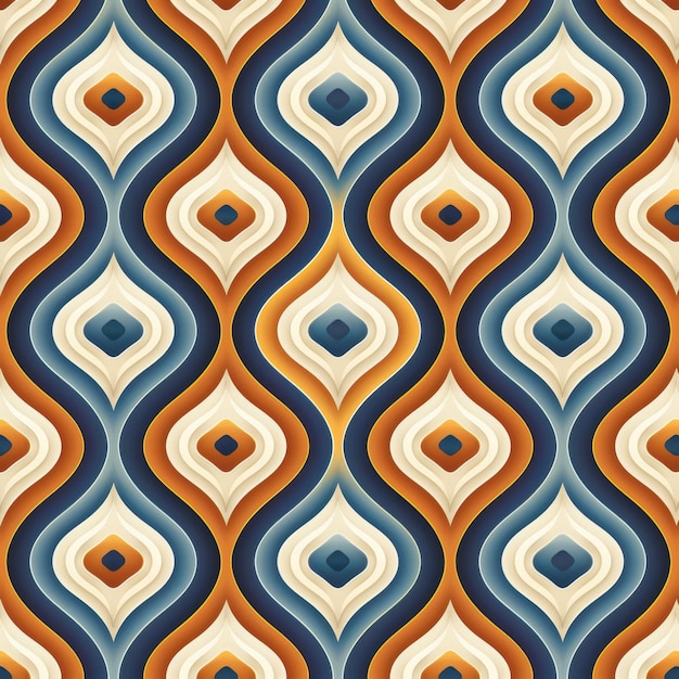 Vintage SShaped Pattern in Blue Orange and White