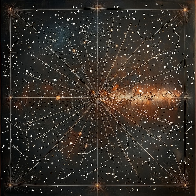 Photo vintage star chart with constellations and galaxy on a dark background