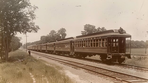 Photo vintage steam locomotive on rails retro photo of an old steam locomotive on the street