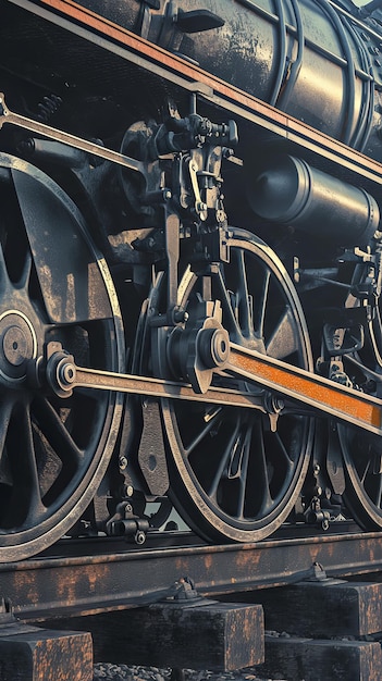 Vintage Steam Locomotive Wheels Closeup Industrial Machinery Detail