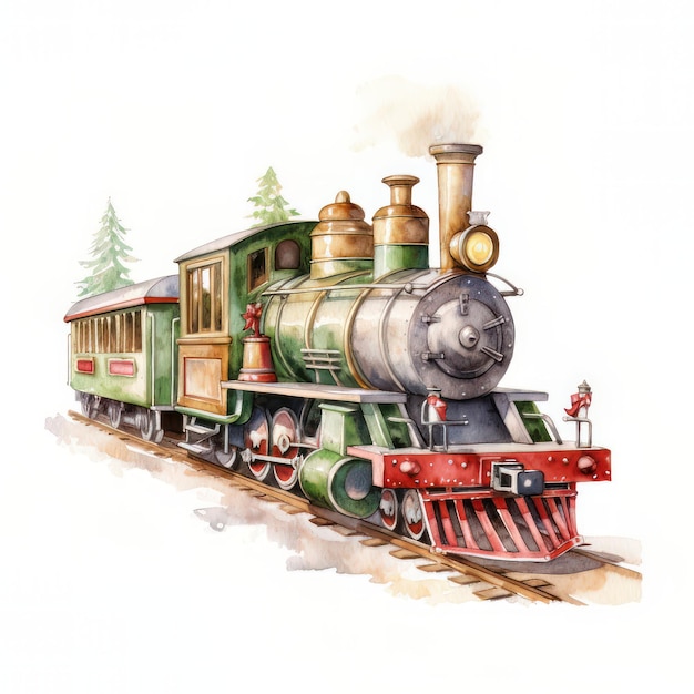 Vintage steam locomotive on a white background Watercolor illustration