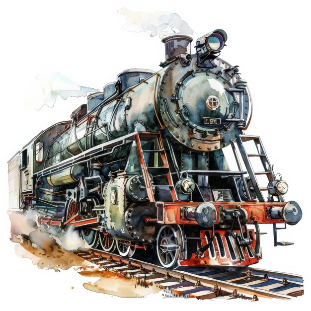 Photo vintage steam locomotive with intricate details and smoke on tracks ideal for historical railway and travel illustrations