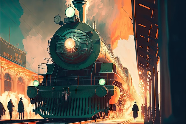 Vintage steam train locomotive in train station Beautiful vintage theme image Generative Ai