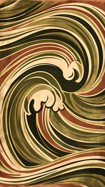 Photo vintage style abstract wave background with a mix of olive green terracotta and cream