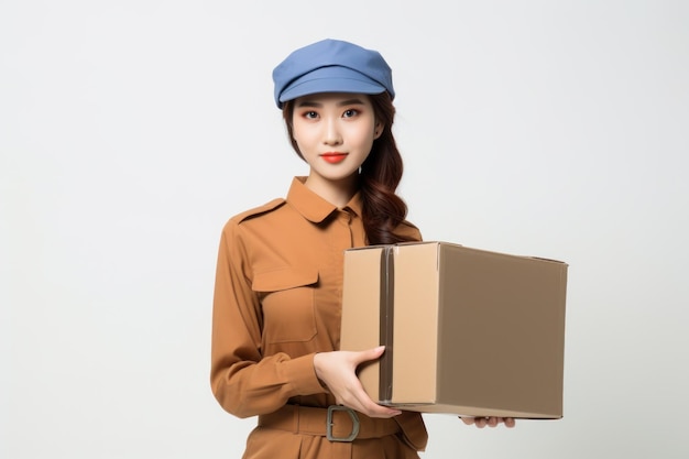 Vintage Style Asian Female Delivery Worker with a Box AI Generated