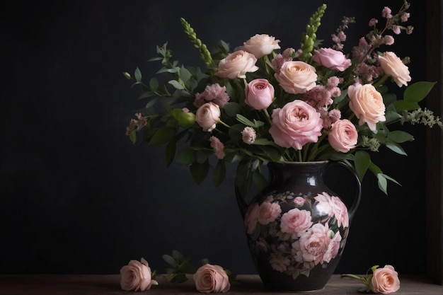 Vintage style bouquet in a stunning ceramic vase