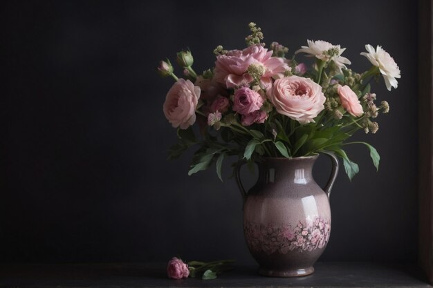 Vintage style bouquet in a stunning ceramic vase