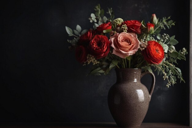 Vintage style bouquet in a stunning ceramic vase