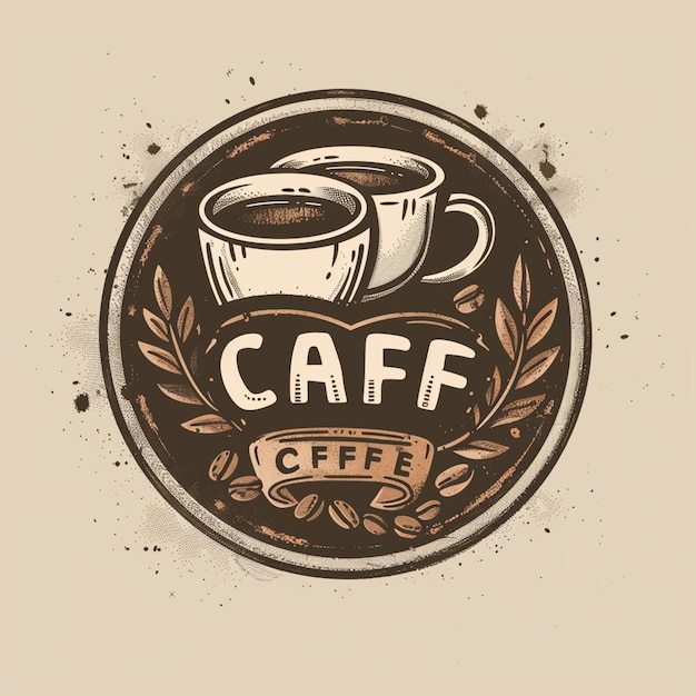 Photo vintage style cafe logo with hand drawn coffee illustrations and rustic texture png format