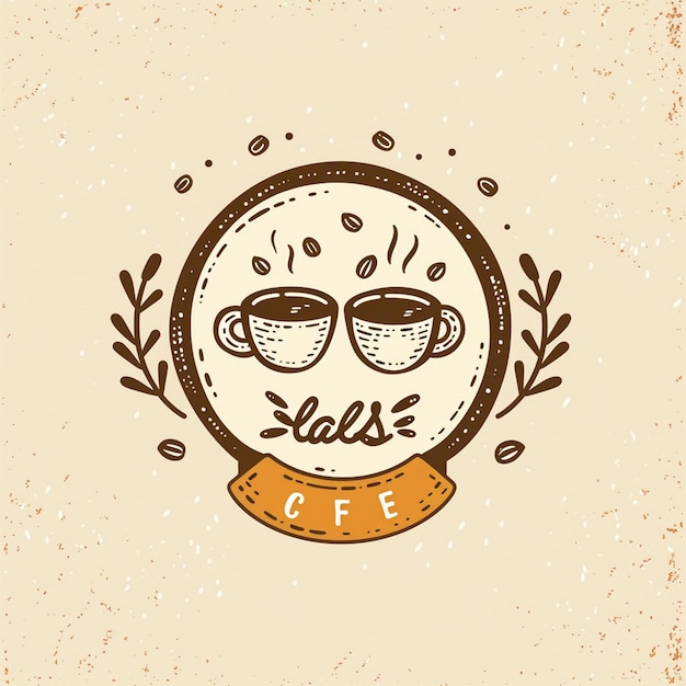 Photo vintage style cafe logo with hand drawn coffee illustrations and rustic texture png format