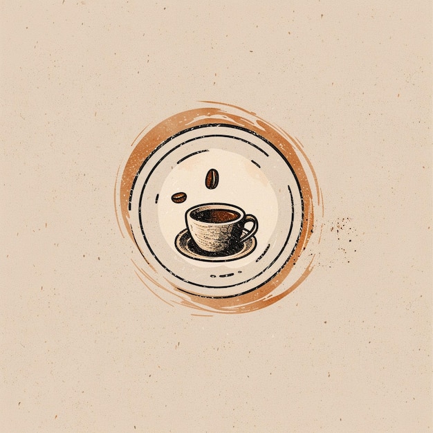 Photo vintage style cafe logo with hand drawn coffee illustrations and rustic texture png format