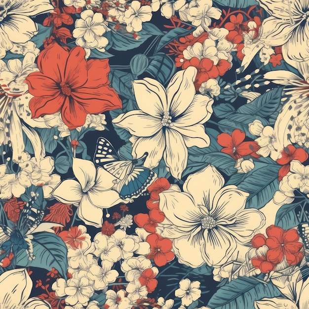 Vintage style Fourth of July seamless floral pattern