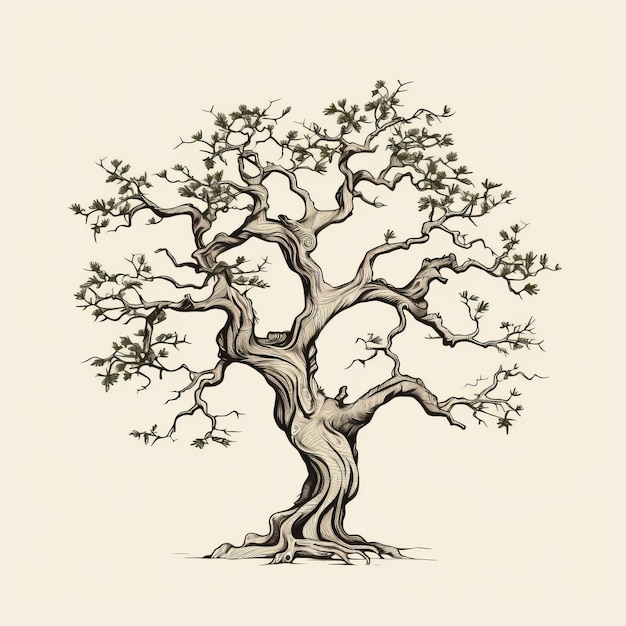 Photo vintage style oak tree illustration on beige background